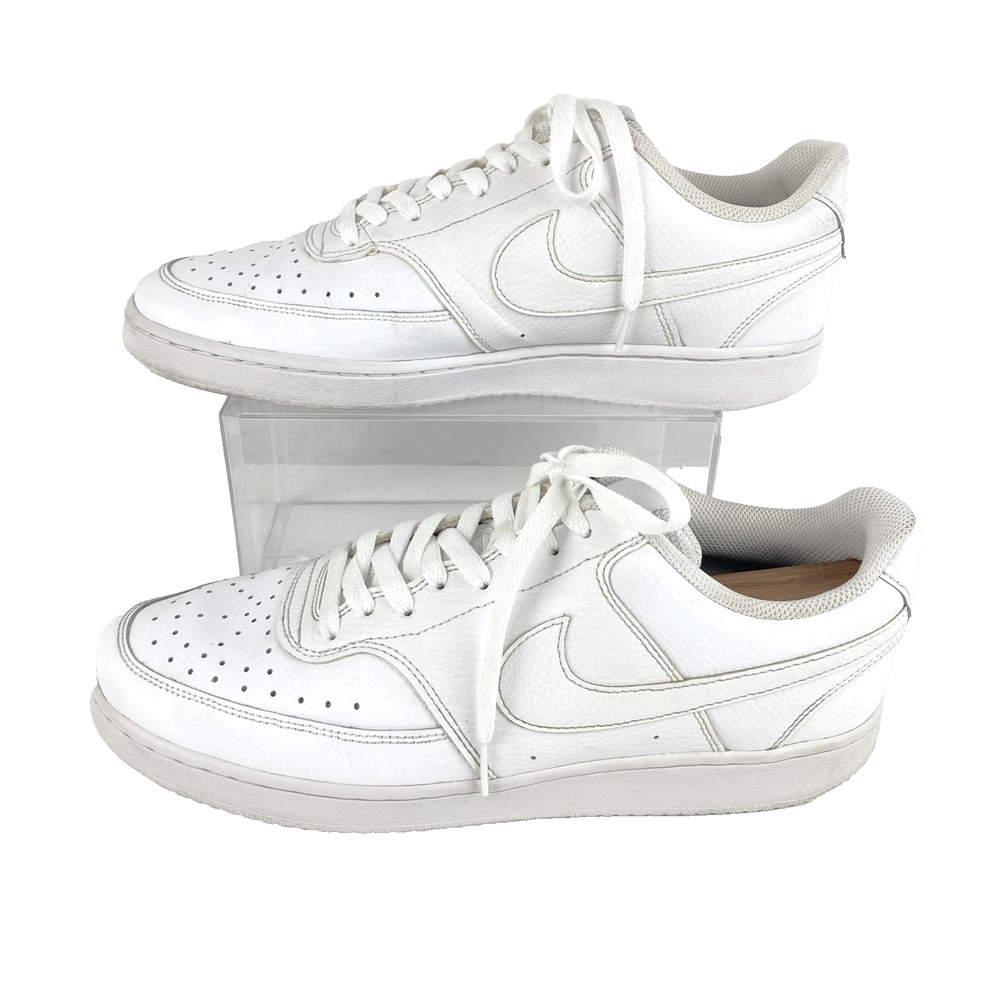 Nike Court Vision Tennis Shoes Men's 11 Triple White Sneakers 45 Leather Comfort